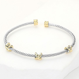 Two Tone Crisscross Pointed Cable Cuff Bracelet