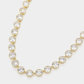 14K Gold Plated CZ Stone Bezel Link Evening Necklace