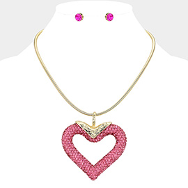 Chunky Bling Studded Heart Pendant Necklace