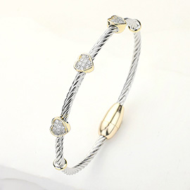 CZ Stone Paved Heart Pointed Bangle Magnetic Bracelet