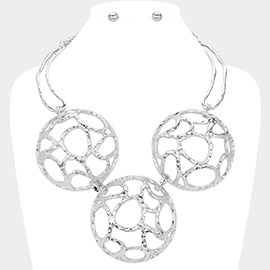 Abstract Oversized Hammered Metal Dome Statement Necklace