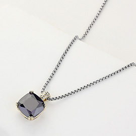 14K Gold Plated CZ Square Stone Pendant Necklace