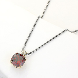 14K Gold Plated CZ Square Stone Pendant Necklace