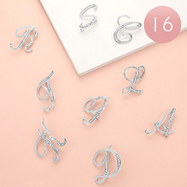 16PCS - Stone Paved Monogram Initial Letter Pin Brooches