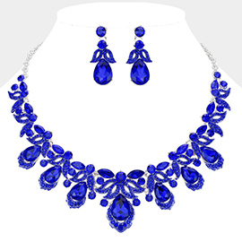 Teardrop Stone Cluster Pointed Marquise Round Stone Embellished Collar Evening Necklace