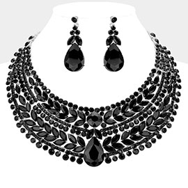 Teardrop Stone Accented Marquise Round Stone Embellished Chunky Collar Evening Necklace