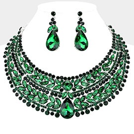 Teardrop Stone Accented Marquise Round Stone Embellished Chunky Collar Evening Necklace