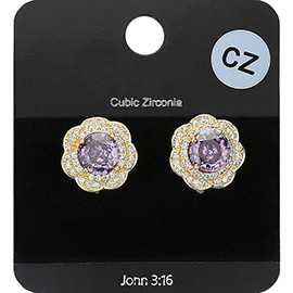 CZ Flower Stud Evening Earrings