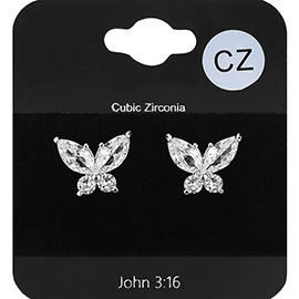 CZ Stone Embellished Butterfly Stud Earrings