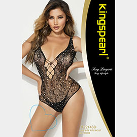 Stone Embellished Fishnet Body Stocking