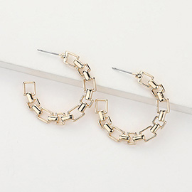 Square Flat Metal Chain Hoop Earrings