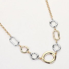 Abstract Metal Round Oval Link Necklace