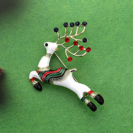 Enamel Stone Embellished Christmas Reindeer Pin Brooch