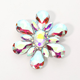 Teardrop Crystal Stone Accented Flower Pin Brooch