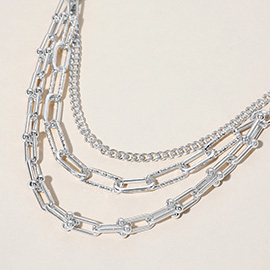 Textured Metal Hardware Paperclip Chain Layered Necklace