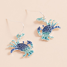 Stone Paved Colored Metal Crab Dangle Earrings