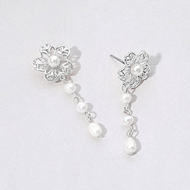 Pearl Link Dropdown Flower Earrings