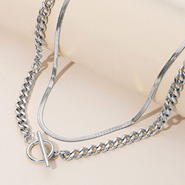 2PCS - Stainless Steel Snake Chain Chunky Toggle Necklaces