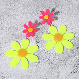 Neon Acrylic Double Flower Dangle Earrings