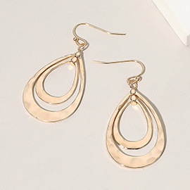 Hammered Metal Double Open Teardrop Layered Dangle Earrings