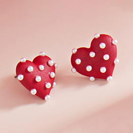 Pearl Embellished Heart Stud Earrings