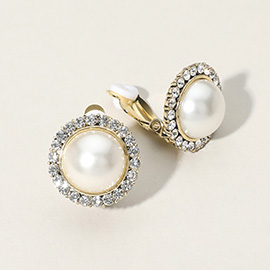 Stone Around Pearl Clip On Earrings