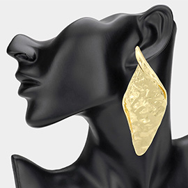 Oversized Abstract Textured Metal Rhombus Earrings