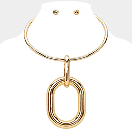 Oversized Metal Open Oval Accented Statement Necklace