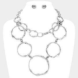 Hammered Metal O Ring Link Double Layered Statement Necklace