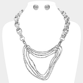 Textured Metal Geometric Layered Pendant Chunky Industrial Chain Statement Necklace