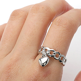 Metal Heart Charm Dangle Adjustable Ring