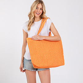 Solid Crochet Straw Tote Bag / Beach Bag