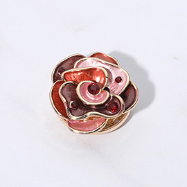 Colored Metal Stone Embellished Rose Magnetic Brooch