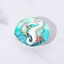 Colored Metal Seahorse Starfish Pearl Magnetic Brooch