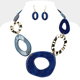 Celluloid Acetate Metal Open Abstract Oval Link Statement Necklace