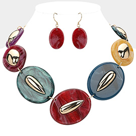 Celluloid Acetate Metal Oval Link Statement Necklace