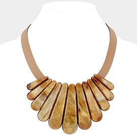 Celluloid Acetate Marbled Plate Faux Leather Statement Necklace