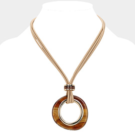 Celluloid Acetate Ring Knot Multi Faux Leather Cord Necklace