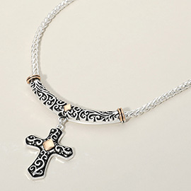 Antique Metal Cross Pendant Necklace