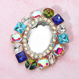 Oval Glass Stone Center Multi Stone Cluster Rim Pin Brooch