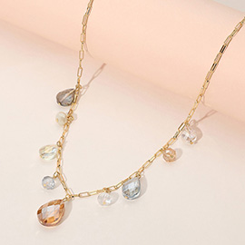 Faceted Teardrop Ball Station Necklace