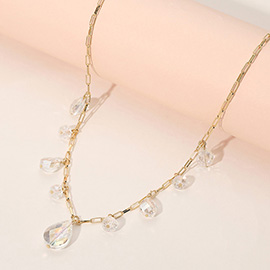 Faceted Teardrop Ball Station Necklace