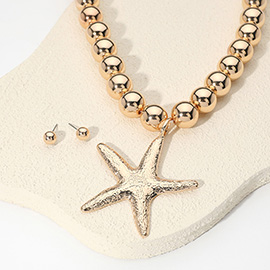 Chunky Metal Starfish Pendant Ball Beaded Necklace