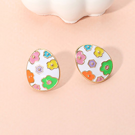 Enamel Flower Decorative Easter Egg Stud Earrings