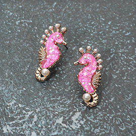 Pearl Confetti Glittered Seahorse Earrings