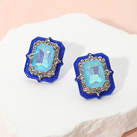 Rectangle Stone Cluster Stud Earrings