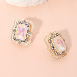 Rectangle Stone Cluster Stud Earrings