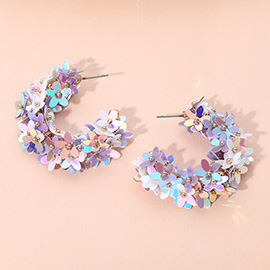 Flower Sequin Embellished Hoop Earrings