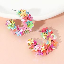 Flower Sequin Embellished Hoop Earrings