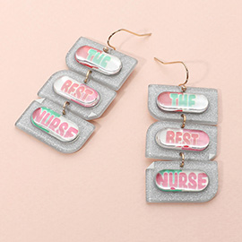 THE BEST NURSE Message Pill Case Link Dropdown Dangle Earrings